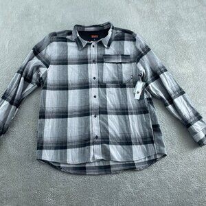 Bass Outdoor Heather Grey Stretch Flannel Shirt M Button-Down  NWT a0619